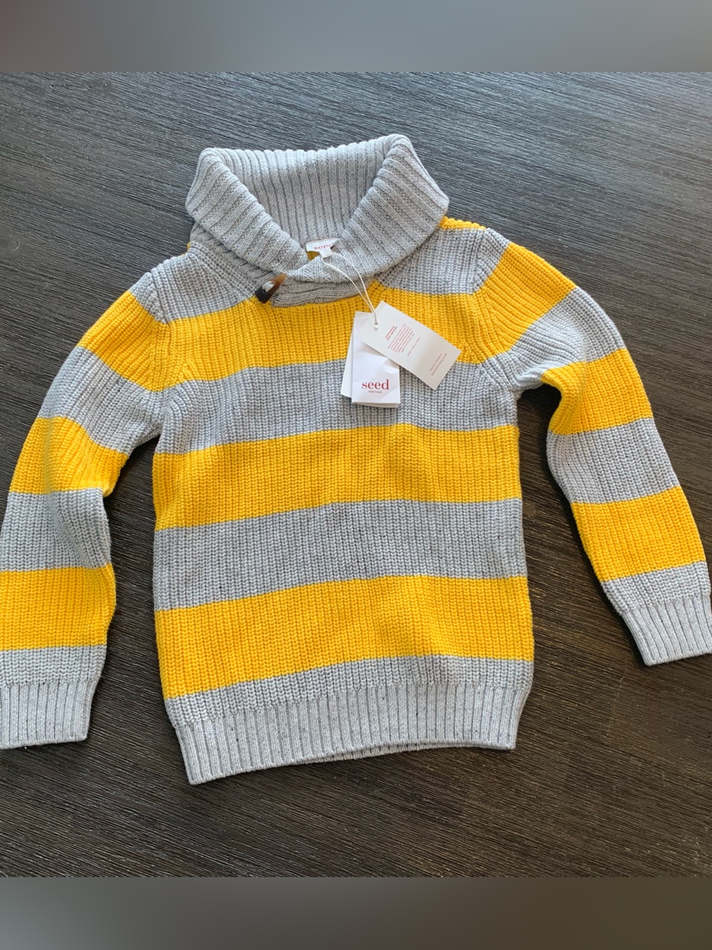 Seed Heritage Grey & Yellow Striped Cowl Neck Sweater
